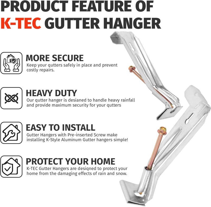 KishYa 100 Pack Gutter Hangers, Gutter Hangers 5 Inch, Rain Gutter Hangers, Heavy Duty Gutter Hangers with a Pre Inserted Rust Resistant Screw, Hidden Gutter Hangers for 5" K Style Aluminum Gutters - Image 3